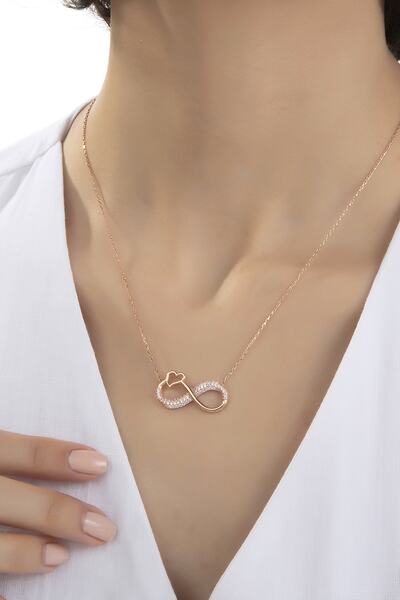 Gümüş Vadisi 925 Ayar Gümüş Zirkon Taşlı Sonsuzluk Kalpli Model Kolye