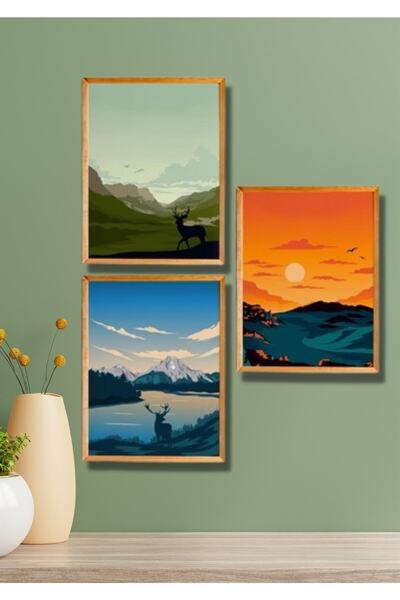 NT Handmade 3 Parça Ahşap Çerçeve Görünümlü Parks-glencoe - Salon Yatak Odası...