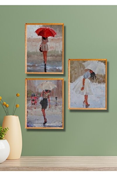 NT Handmade 3 Parça Ahşap Çerçeve Görünümlü Yağmur - Salon Yatak Odası Mutfak...