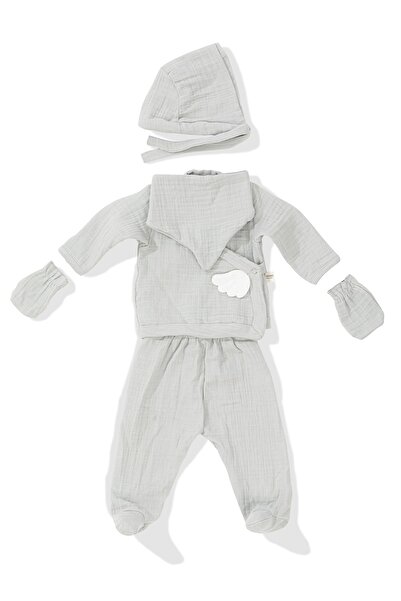 Wellgro Angel Wings Muslin 5-Piece Newborn Hospital Release Set Gray
