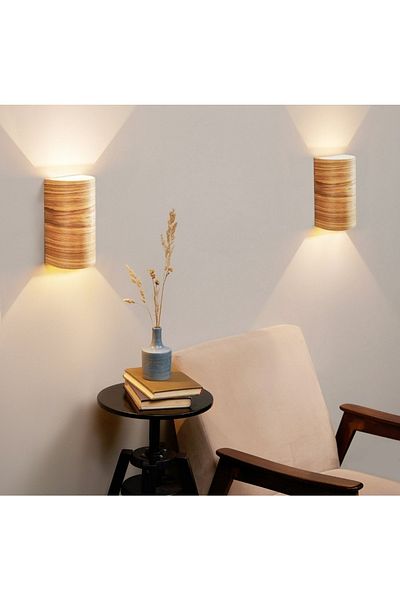 hü ma tasarım ve aksesuar Double-Way Wooden Living Room Wall Sconce Chandelier with Curved Edge Reflection Design - Gu 10 Lampholder