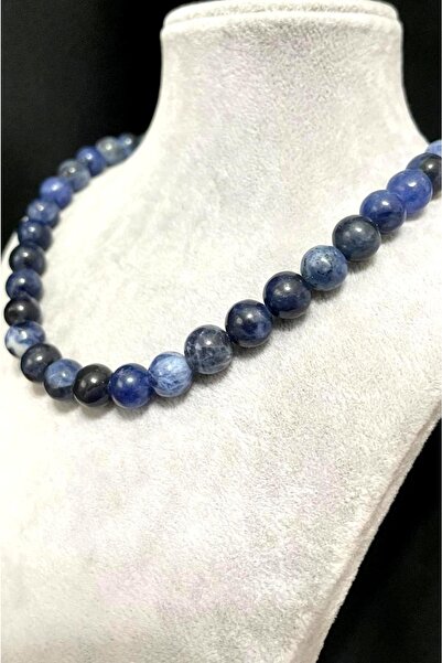 CRAZY TAKI TASARIM 8 Mm Hakiki Sodalit Doğaltaş 925 Ayar Gümüşlü Kolye