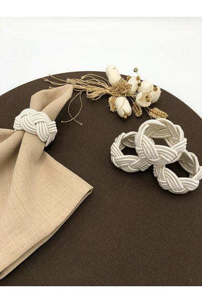 KATMERTEKS Wicker Model Cream Napkin Ring Ring - 10 Pieces