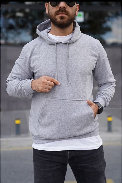 FATELLA Unisex Kangaroo Pocket Front Closed Crew Neck Hooded Basic Sweatshirt