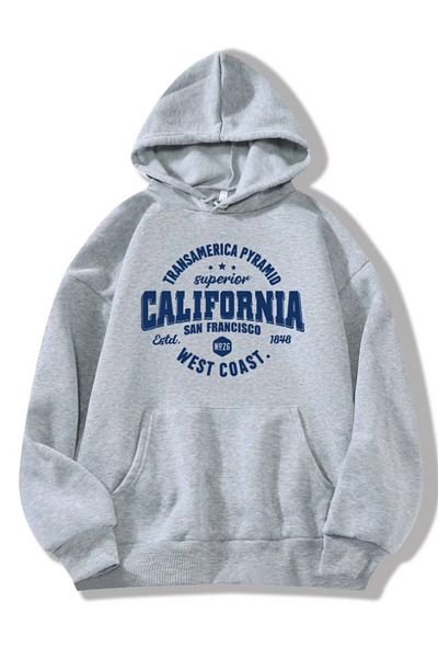 HobyUsa Unisex Γκρι Καλιφόρνια Letter Printed Oversize φούτερ