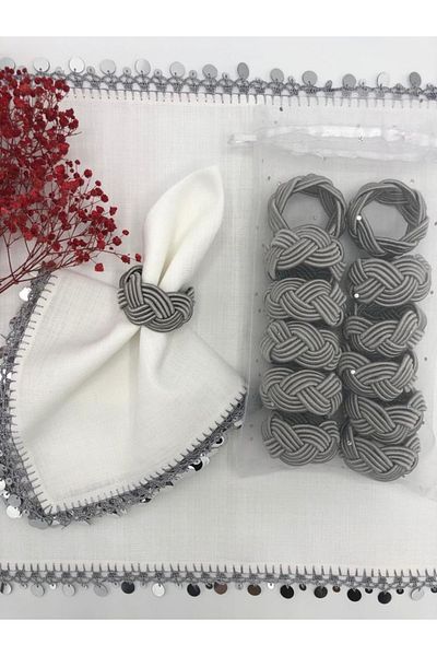 KATMERTEKS 12 Pieces Smoked Napkin Ring Ring Wicker Model