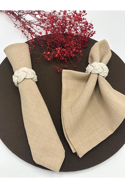 KATMERTEKS 12 Pieces Linen Ecru Napkin Ring Ring Wicker Model