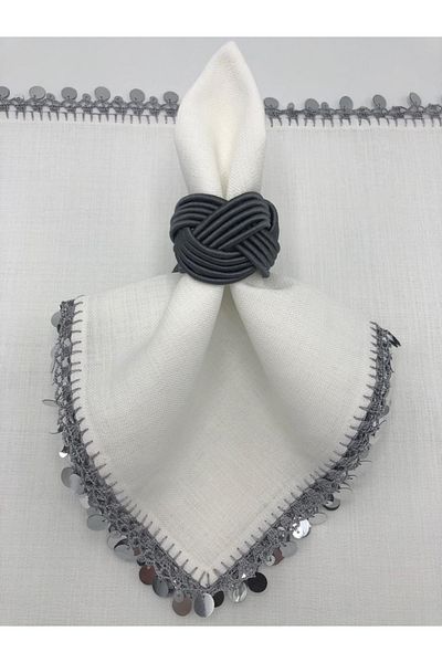 KATMERTEKS 12 Pieces Anthracite Napkin Ring Ring Twisted Model