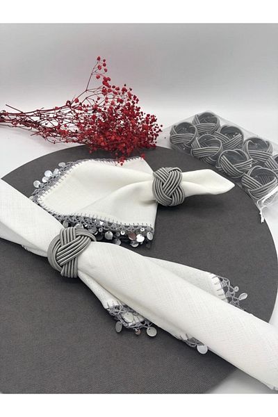 KATMERTEKS 12 Pieces Smoked Napkin Ring Ring Twisted Model