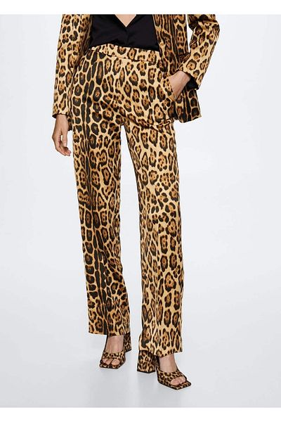 MANGO Woman Pantaloni de costum cu model leopard