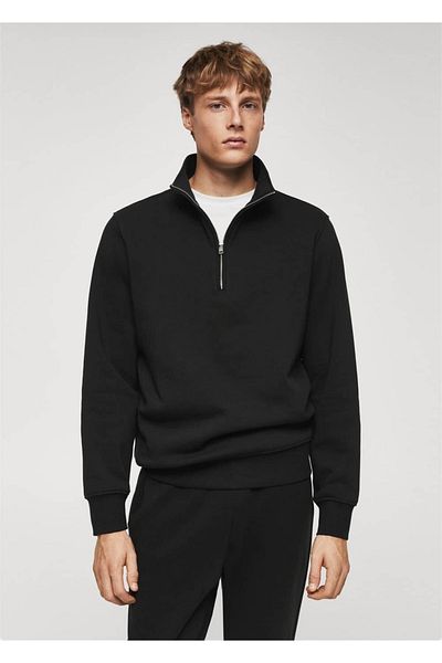 MANGO Man Zippered Collar Cotton Sweatshirt