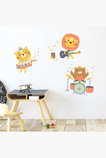 Jüppo Müzisyen Hayvanlar Duvar Sticker, Aslan, Ayı ve Çita ile Sevimli Orkest...