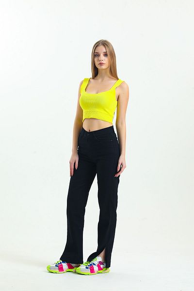 SHEVEGA Black Leg Slit Wide Leg Loose Jeans