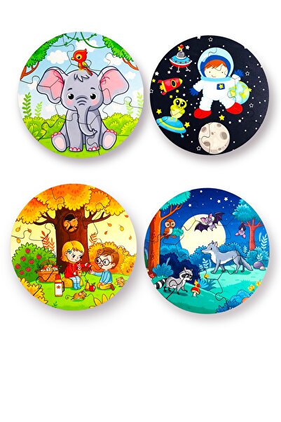 Kiri Ahşap Yuvarlak Puzzle 4 Set
