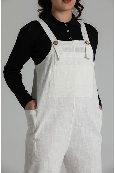RUBYSTARS Natural Comfortable Cut Piece Dyed 100% Cotton 4 Season Linen Look Salopet Jumpsuit