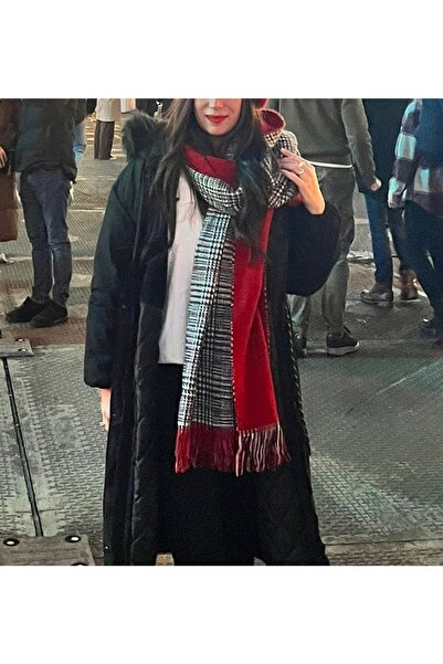 sema aksesuar Eșarfe groase de lână cu două fețe în carouri roșii pentru femei - Cadou de Ziua Îndrăgostiților - Eșarfe în carouri