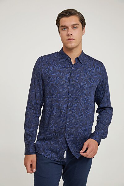 Tween Slim Fit Lacivert Baskılı Gömlek