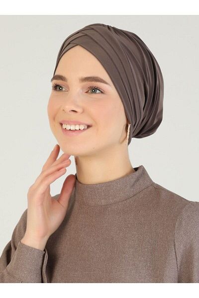 Naciye Sultan Crossed Three Bands Sea Bonnet Ready Turban Hijab Hijab Bonnet Dark Mink