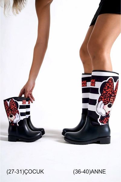 Sea&Blue Minnie Striped Combination Rain Αδιάβροχες Μπότες - Μητέρα και Κόρη