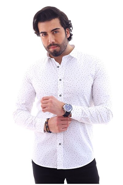 ALTEGRO Yeni Sezon Likra Baskılı Slim Fit Uzun Kollu Erkek Gömlek