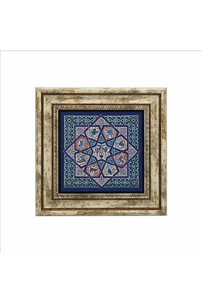 Sadrazam Pictură din piatră naturală imprimată cu motiv de faianță Seljuk anatolian 25cmx25cm Kd-069