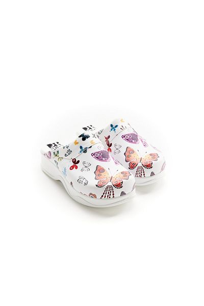 DRMOON Butterfly Patterned Genuine Leather Sabo Slippers