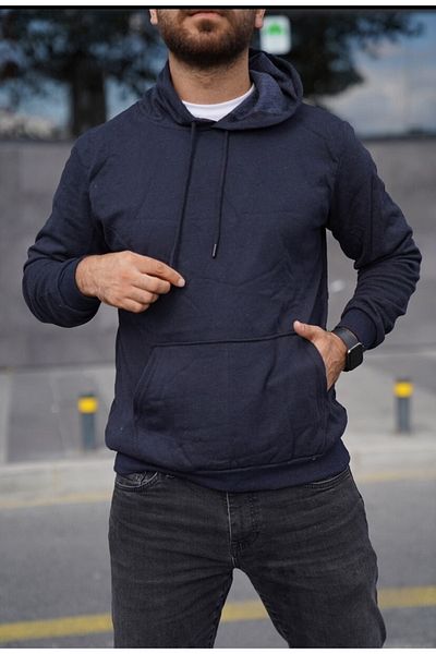 FATELLA Unisex Kangaroo Pocket Front Closed Crew Neck Hooded Basic Sweatshirt