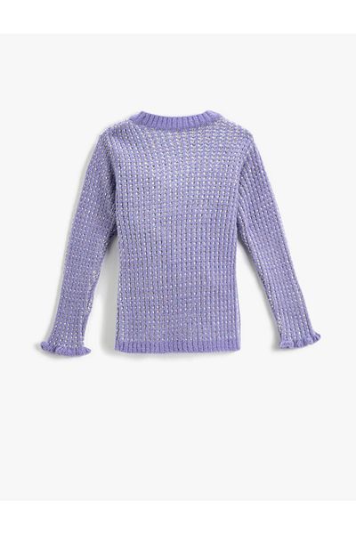 Koton Ribbing Textured Knit Sweater Round Neck Long Sleeve Sleeves with Ruffle Detail
