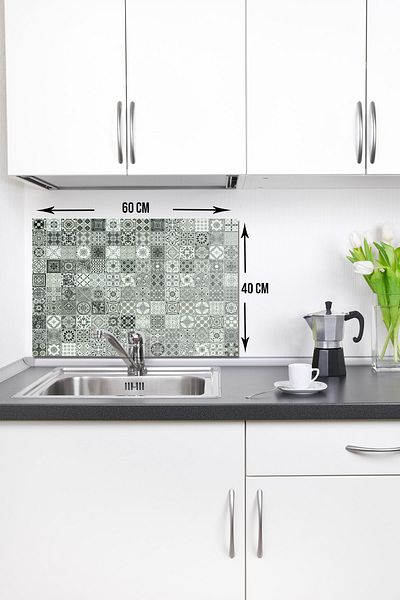 Decorita Gray Charcoal Drawing Glass Faucet Back Protector 40cmx60cm