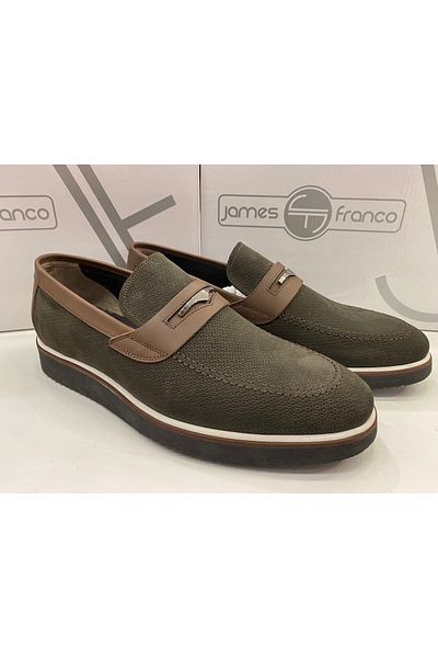 JAMES FRANCO Ανδρικά δερμάτινα παπούτσια Nubuck με καφέ αλυσίδα