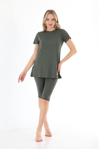 Elif Okur Short Sleeve Pool Swimsuit Khaki 7435