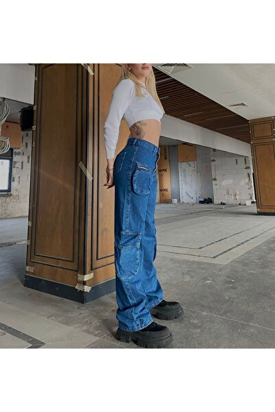 Touz Pantaloni albastru cu buzunare cargo cu fermoar - mărci generale