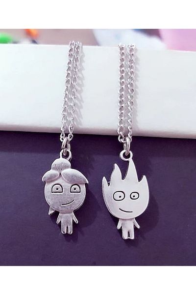 Kuzgunshop Fire And Water Necklace Couple Necklace Lover Necklace Fire And Water Necklace Gift