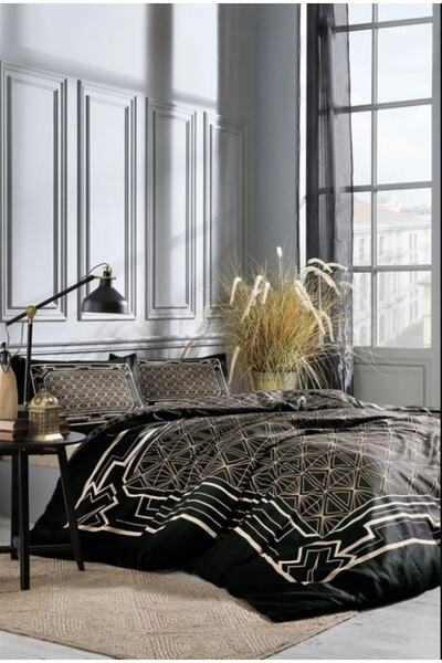 Özdilek Art Deco Çift Kişilik Soft Life Saten Nevresim Takımı-siyah