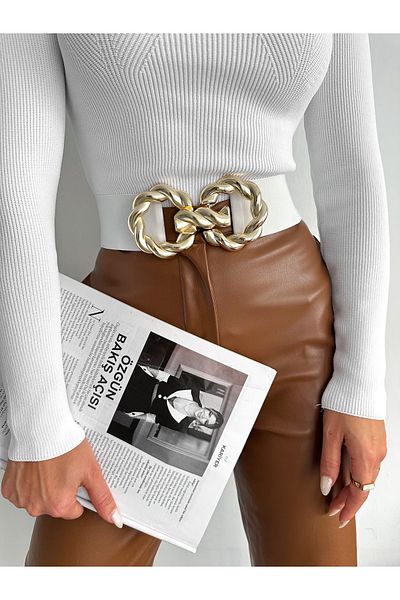 coaks White Belt with Twist Buckle Elastic