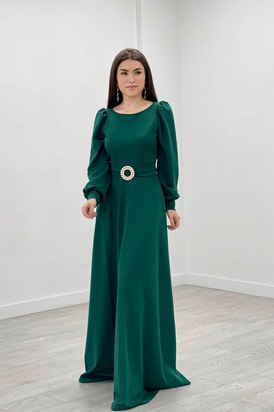 giyimmasalı Crepe Fabric Belt Detailed Evening Dress - Emerald Green