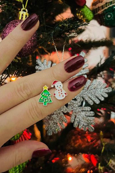 ELMATOLYE Women's Christmas New Year Special Series Snowman and Christmas Pine Tree Figured Earrings