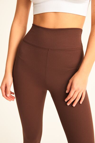 LACHT Γυναικείο κολάν με πικρό καφέ με ραβδώσεις εξαιρετικά ψηλόμεσο