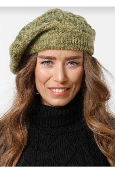 sema aksesuar New Season Stylish Women's Green Color Mohair Painter Knitted Beret