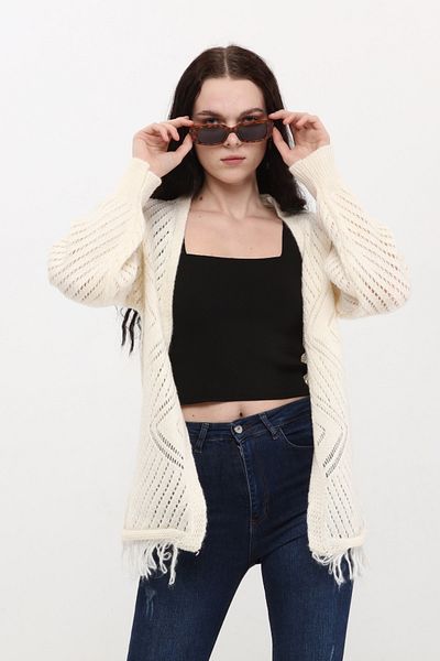 MA ananas Cardigan ajurat ecru pentru damă