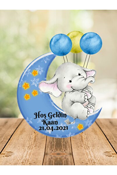 Melek Atölye - Bebek Çocuk Özel Gün Resimli Doğum Günü Ahşap Magnet Fil Erkek...