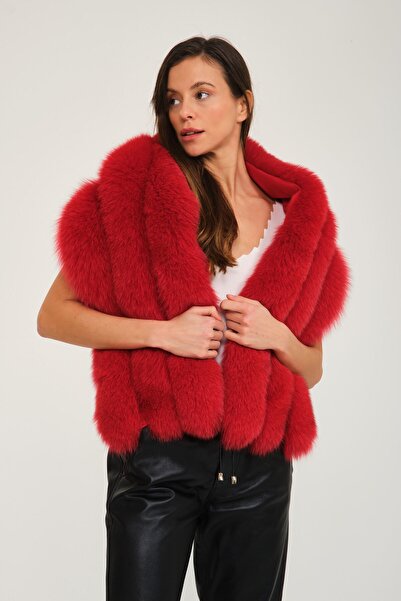 Milano Calvino Fur Shawl & Scarf (red)