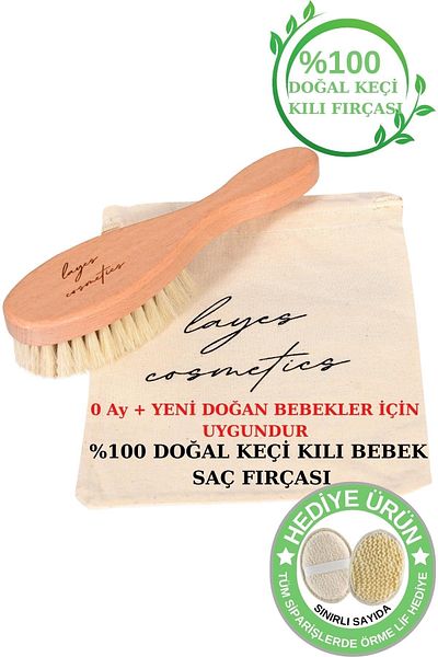 Layes Baby Comb 100% Goat Hair Natural Baby Hair Brush and Natural Wooden Boxwood Comb Set of 2