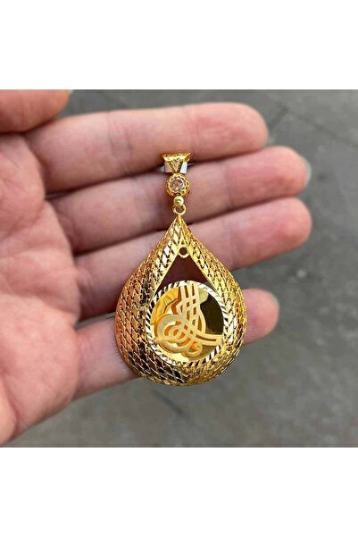 Mücevher Dünyası 22 Ayar Taşlı Tuğralı Kolye Ucu Altın Madalyon - 9,83 Gr.