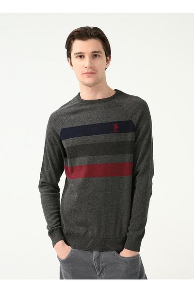 U.S. Polo Assn. Crew Neck Gray Melange Men's Sweater Noyan