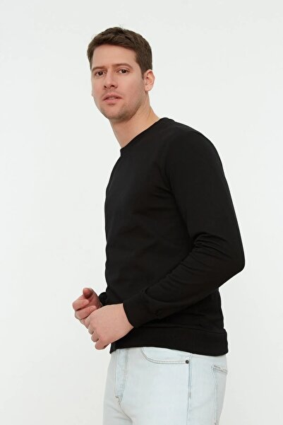 Trendyol Collection Черен суитшърт с дълъг ръкав и стандартна кройка, без повдигане TMNAW20SW0164