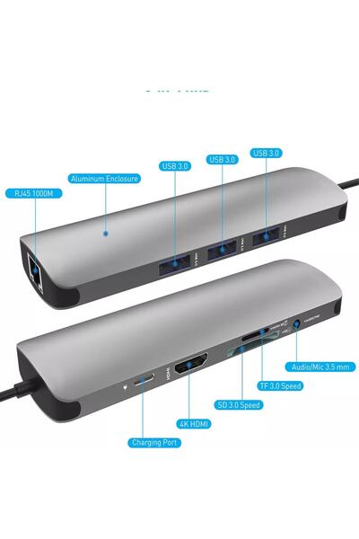 Daytona Hb-10 9in1 Macbook Uyumlu Type-c To Gigabit Ethernet-4k Hdmı Çevirici Dönüştürücü Adaptör