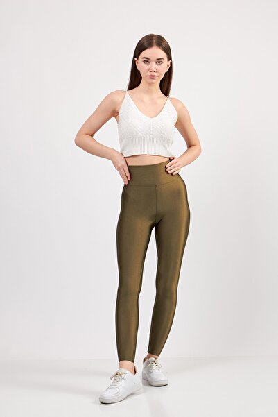 Moda Tuğram Khaki Extra High Waist Shiny Disco Tights