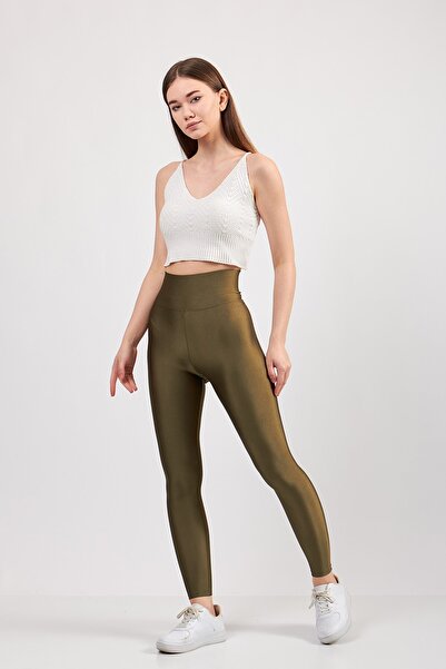 Moda Tuğram Khaki Extra High Waist Shiny Disco Tights