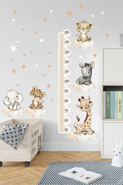 Grafikup Baby Safari înălțime Gauge Kids Room Decor autocolant